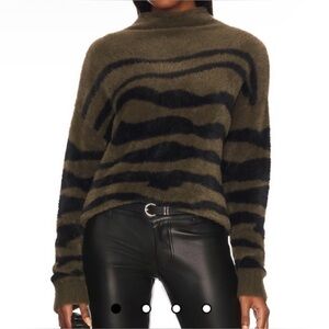 Revolve Bella Dahl Fuzzy Striped Olive and Black Sweater